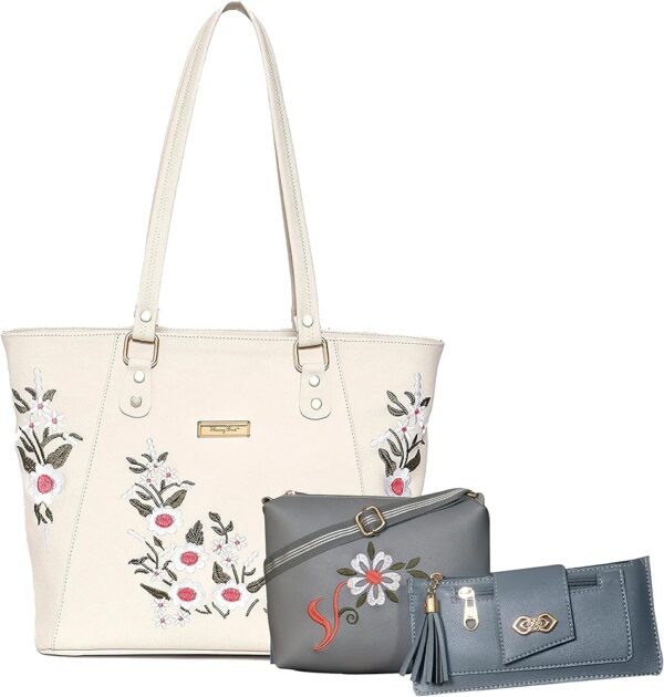 Flower Embroidered Women's Bag - Set Of 3 pcs
