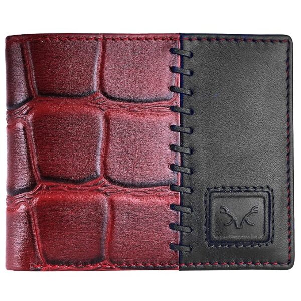 AL FASCINO Men's Leather Wallet, Maroon and Black